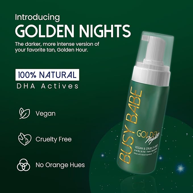 Self Tanner - Golden Nights Express Rapid Dark Tanning Mousse - Deeper Sun-Kissed Glow with Mitt - Vegan Cruelty-Free Instant Tan Self Tanning Mousse Pump - 7.2 oz No Orange Hues