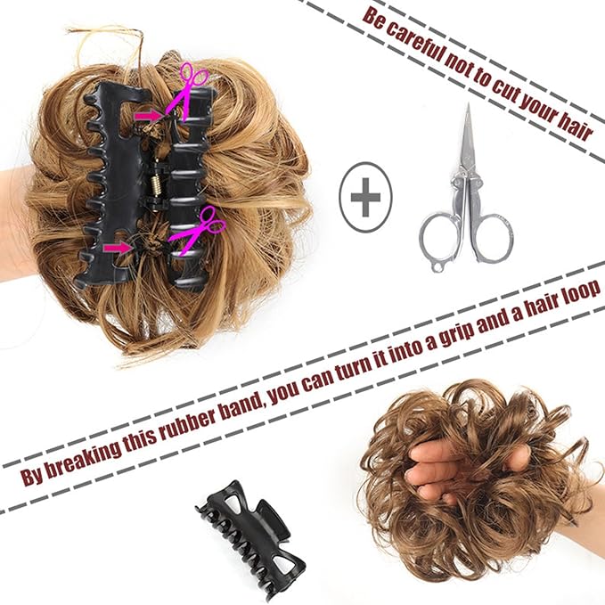 Wavy Curly Hair Bun with Clip Soft Claw Clip Ponytail Hairpieces Messy Bun Hair Piece Synthetic Chignon Thick Updo Ponytail Extension For Women 6 IN Dimgray