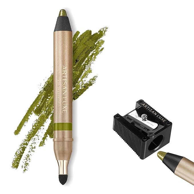 Artisan L'uxe Beauty Jumbo Eyeliner Pencil &amp Sharpener Smokey Eyes in 3 Minutes Water Proof Smudge Proof Long Lasting Age Defying Essential Oils (Shade: Persuasion Olive Green)