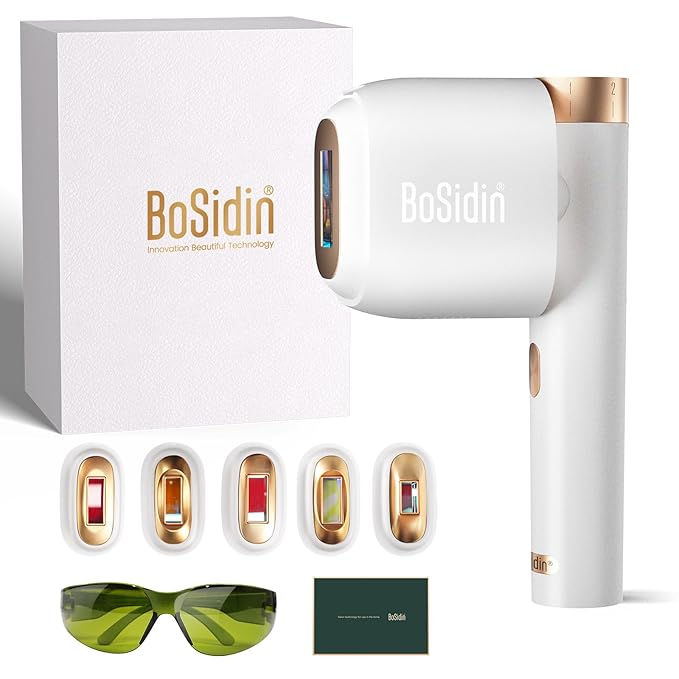 Laser Hair Removal BoSidin IPL Hair Removal with Painless Ice-Cooling 2-in-1 Face SR Rejuvenation 6+1 Modes 6 Levels Hair Removal for Women Permanent Laser Hair Removal Kit with Shaver Goggles