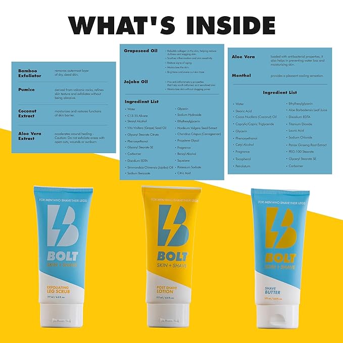 Stay Smooth Bundle for Men - Shaving Care Kit with Exfoliating Leg Scrub Shave Butter and Post-Shave Lotion - 6 Fl Oz Each