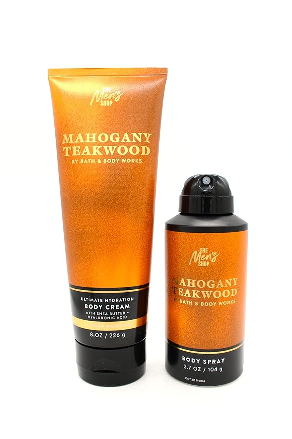 Mahogany Teakwood Bath and Body Bundle Set of Body Cream and Body Spray