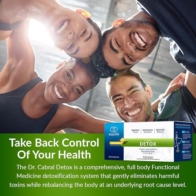 Equilife Dr. Cabral Detox 7 Day Program with Plant Based Protein Vitamins Amino Acids &amp Minerals to Support Full Body Balance Meal Replacement Powder Vegan Gluten Free Chocolate 14 Servin