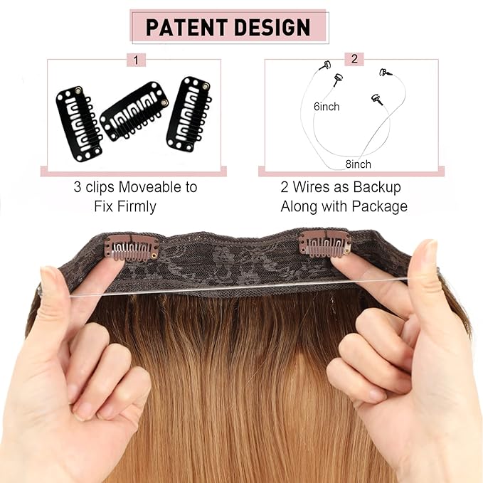 RECOOL Wire Hair Extensions Real Human Hair Balayage Chocolate Brown to Caramel Blonde Remy Hair Extensions Invisible Wire Hair Extension Straight Clip in Hair Extension(16 inch)