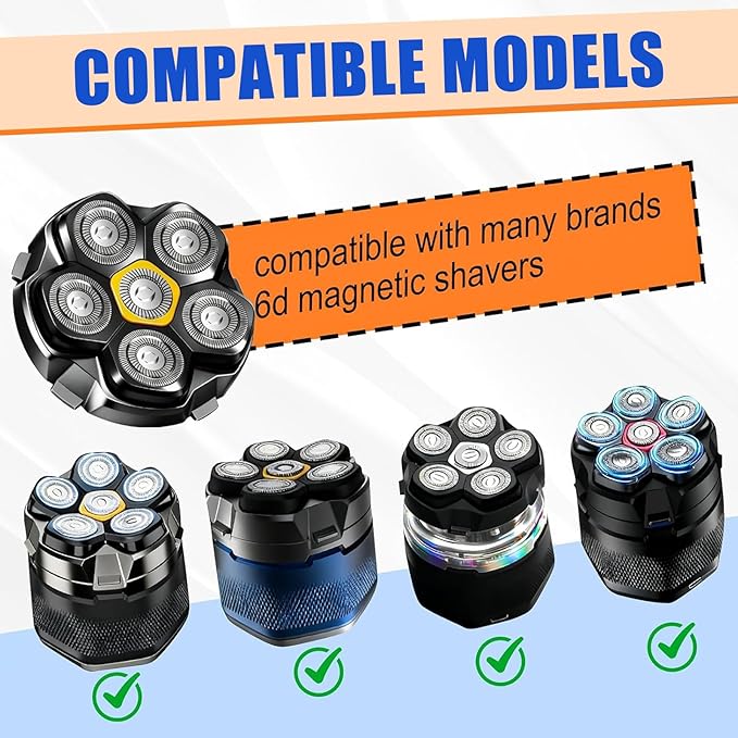 6 Blade Magnetic Replacement Shaving Heads Compatible with 6D Blade Head Compatible with Head Shavers for Bald Men4 Pack Travel Size