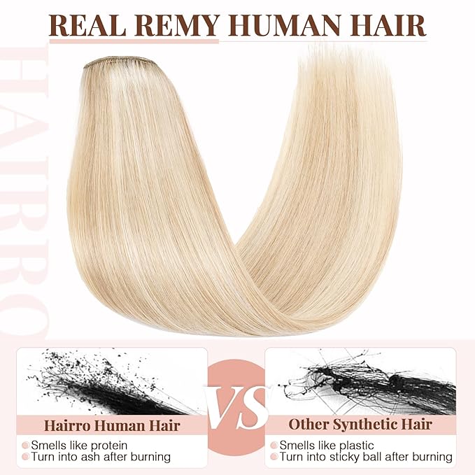 Hairro 100% Human Hair Clip in Extensions Straight Real Hair Hairpieces Machine Weft Extensions to Add Length for Women 20 Inch 8pcs 18 Clips Long Thin Ash Blonde Mix Bleach Blonde