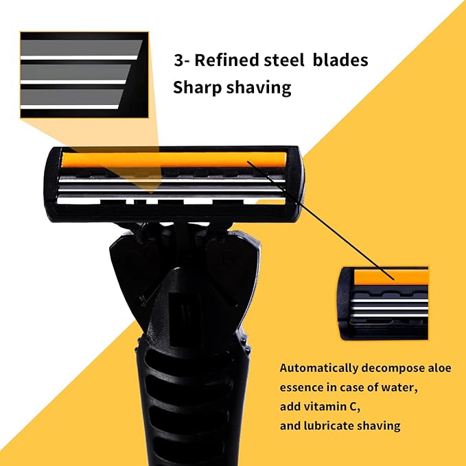 3-Blade RazorPlastic Anti-slip Men Manual Refill Cartridges razors Reusable Face Cleansing Care Tool Shave Supplies for Men and Women -1 handle and 36 Cartridges refill - Black