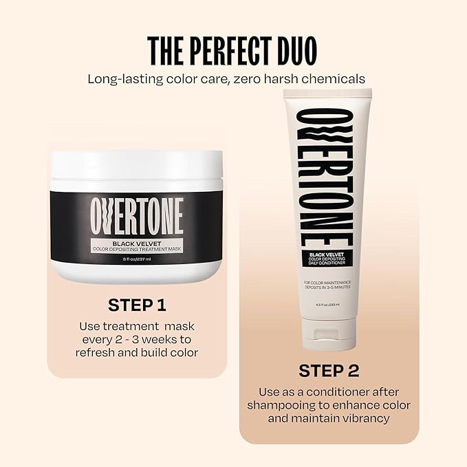 Overtone Semi Permanent Hair Color Conditioner Black Velvet 8 oz Nourishing Damage-Free Color Depositing Mask for All Hair Types with Shea Butter &amp Coconut Oil Vegan &amp Cruelty-Free