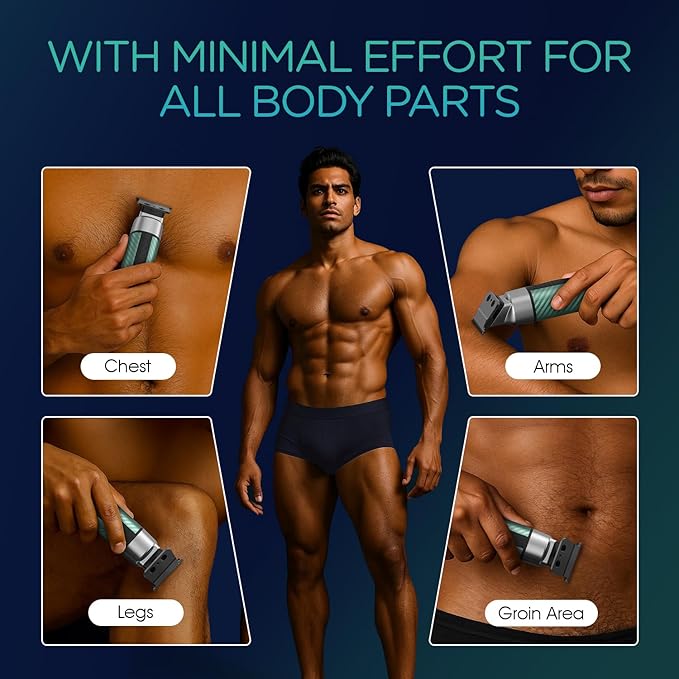 VOYOR Body Hair Trimmer for MenElectric RazorVersatile Groin &amp Body TrimmerWaterproof and Cordless ShaverManscaper for MenUSB-C Charging GroomerCeramic Blade Razor Male Grooming HT310 (Green