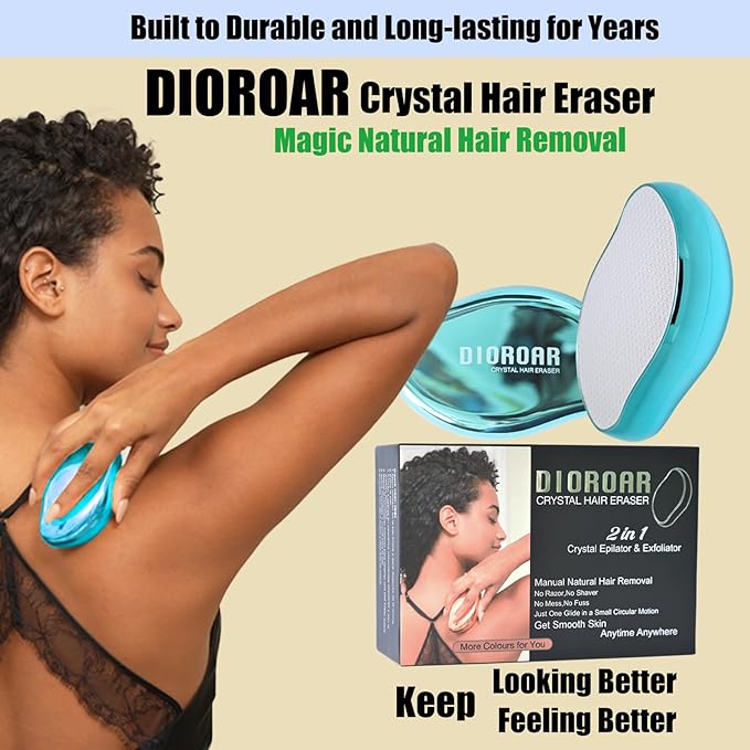 Crystal Hair EraserUpgrade Crystal Hair RemoverPhysical Nano Glass Hair Removal DevicePainless Epilator and Exfoliator Without Shaver for Quick Soft Silky Skin(Ocean Blue)