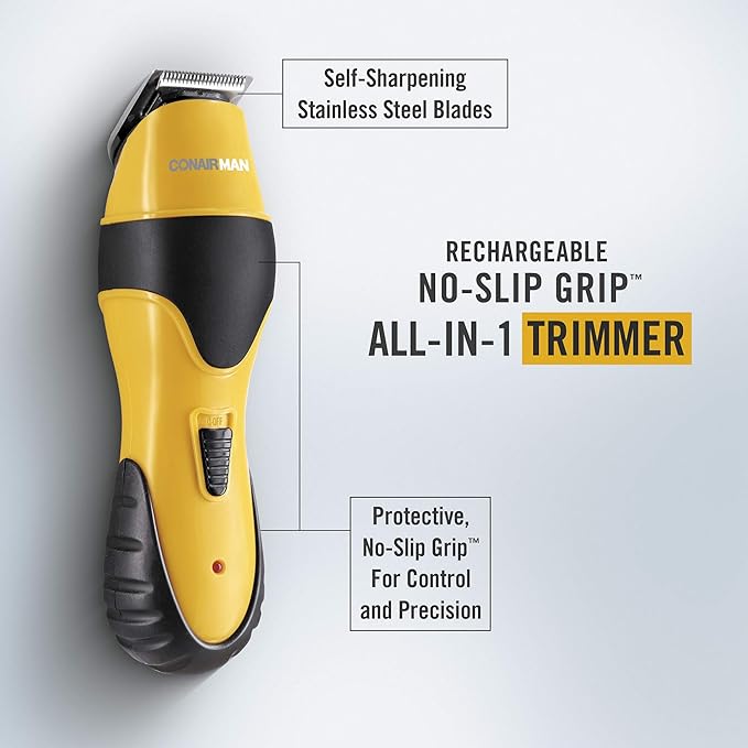 ConairMAN All-in-One Beard Trimmer for Men for Face Nose and Ear Hair Trimmer6 piece Men's Grooming Kit Cordless/Rechargeable