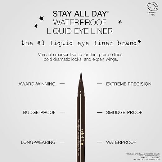 stila Waterproof Liquid Eye Liner Stay All Day Makeup with Fine Brush Tip Lasting Satin Finish Smudge-Proof &amp Transfer-Resistant