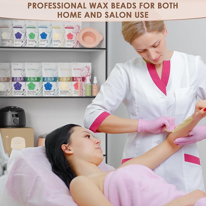 KOTAMU Hard Wax Beads 6 Packs Waxing Beads for Hair Removal- Facial Bikini Brazilian Leg Sensitive Skin Full Body- Stripless Wax Beans Kit for Coarse &amp Fine Hair Ideal for Women Men Home Salon U