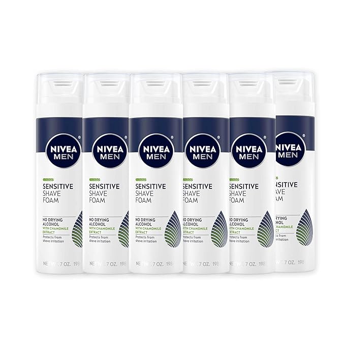NIVEA MEN Sensitive Shave Foam with Vitamin E Soothing Chamomile and Witch Hazel Extracts 6 Pack of 7 Oz Cans