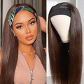Straight Chocolate Brown Headband Wig Human Hair for Women 14-Inch 180% Density Headband Wigs Glueless Human Hair Wig(Straight #4)