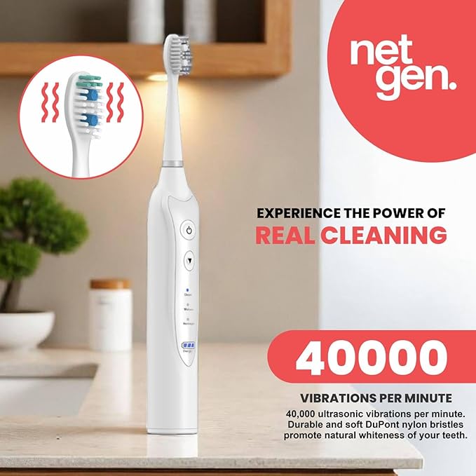 Sonic Electric Toothbrush for Adults with 5 Toothbrush Replacement Heads 3 Brushing Modes &amp 2 Minutes Built-in Timer Travel Toothbrushes with Inductive Charging Rechargeable toothbrush | White