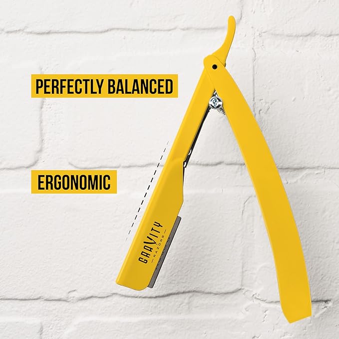 GRAVITY RAZORS Professional Straight Razor Kit ? Minimal Exposure Includes 10 Premium Blades 2mm Exposed Yellow