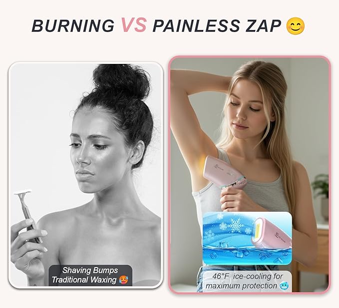 Latest Generation IPL Laser Hair Removal Device for Women. Long Lasting Visible Results in 2 Weeks. 45°F Cooling Painless Treatment Full Body Lazer Hair Removal with Precision Head &amp Ideal Gift B