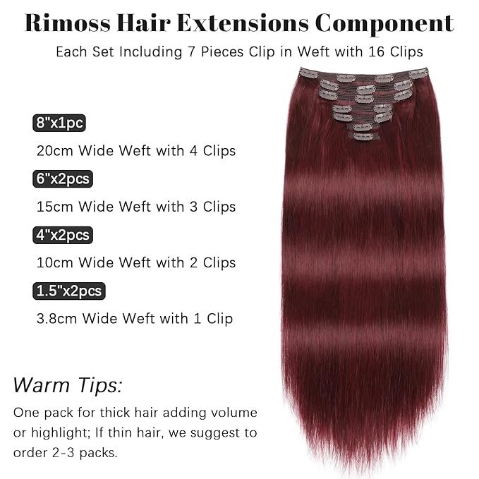 Clip in Hair Extensions Real Human Hair - 160g 20 Inch 7pcs Burgundy Red Color - Premium Soft Hair Extensions Real Human Hair Clip ins Straight Double Weft for Women (#99J 20 Inch)