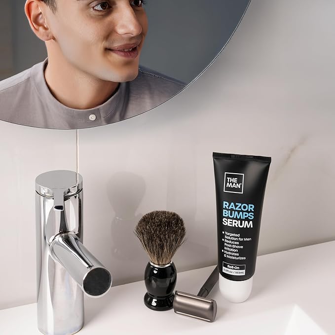 The Man Razor Bumps Serum - Ingrown Hair Treatment for Men - Razor Bump Treatment for Men - Face &amp Body After Shave &amp Razor Burn Treatment - Metal Roll On Soothes Skin &amp Calms Irritation (