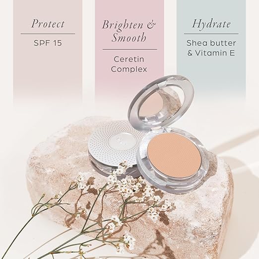 P?R MINERALS 4-in-1 Pressed Mineral Makeup Powder Foundation with SPF 15 - Concealer &amp Finishing Compact Pressed Powder for Face - Buildable Medium to Full Coverage Foundation Powder
