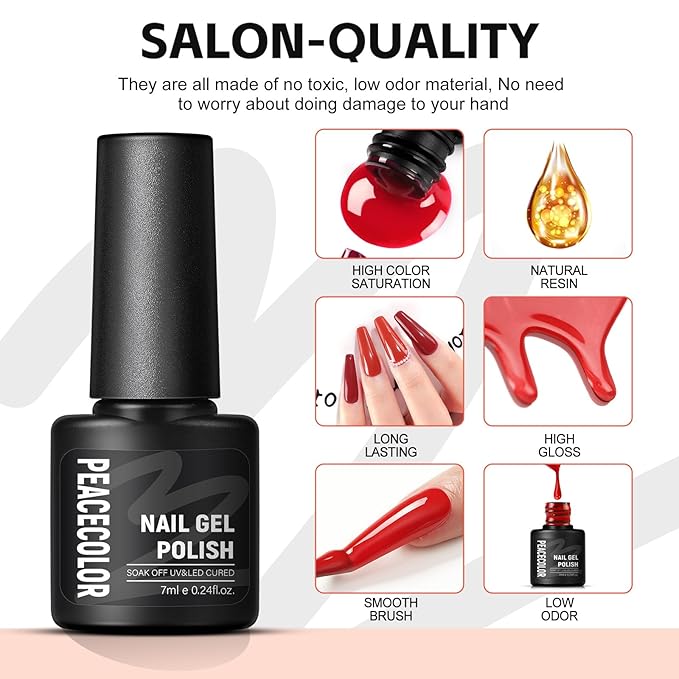 Peacecolor Gel Nail Polish Kit with U V Light and Drill59PCs Gel Nail Kit 35 Colors with 5PC Matte/Glossy/Glitter Top Base Coat Nail Art Rhinestone Manicure starter Kit Soak Off Gifts for Girls