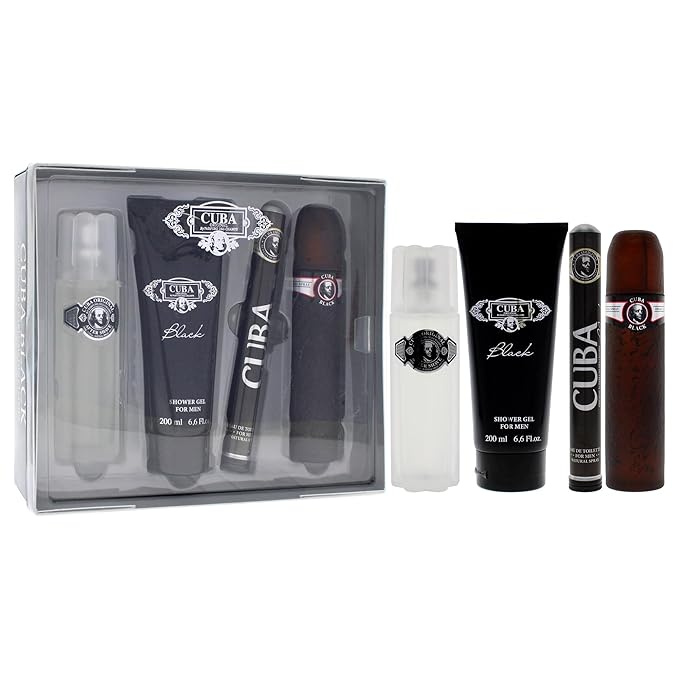 Cuba Cuba Black Men 4 Pc Gift Set 3.3oz EDT Spray 1.7oz EDT Spray 3.3oz After Shave 6.7oz Shower Gel (I0101683)