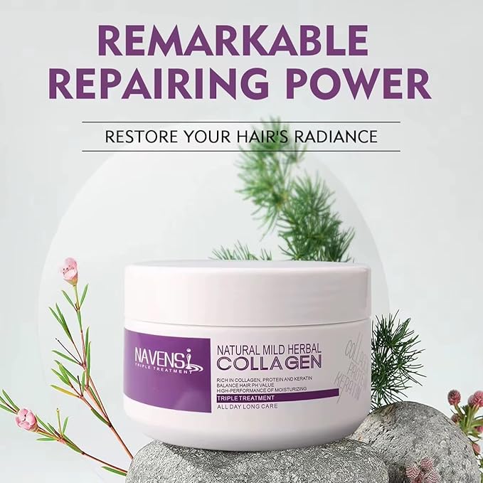 Navensi Natural Mild Herbal Collagen Triple Treatment Hair Care Moisturizing with Protein and Keratin pH Balancing hair mask. 16.9 floz