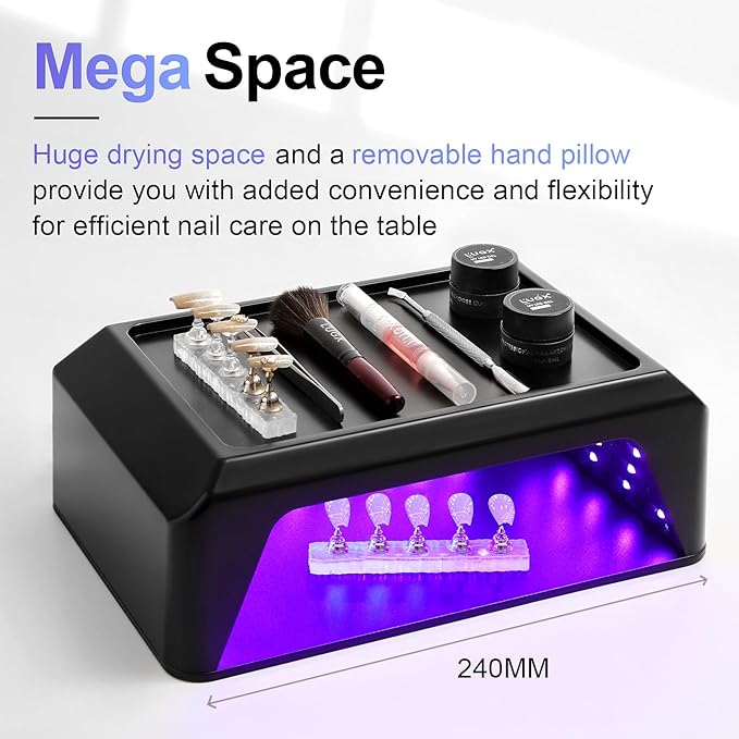 L'UGX Professional Nail Lamp for Gel Polish Dryer 72W LED UV Nail Lights with Arm Rest Pillow &amp Retractable TrayPerfect for Manicure &amp Pedicure at Salon &amp Home Black