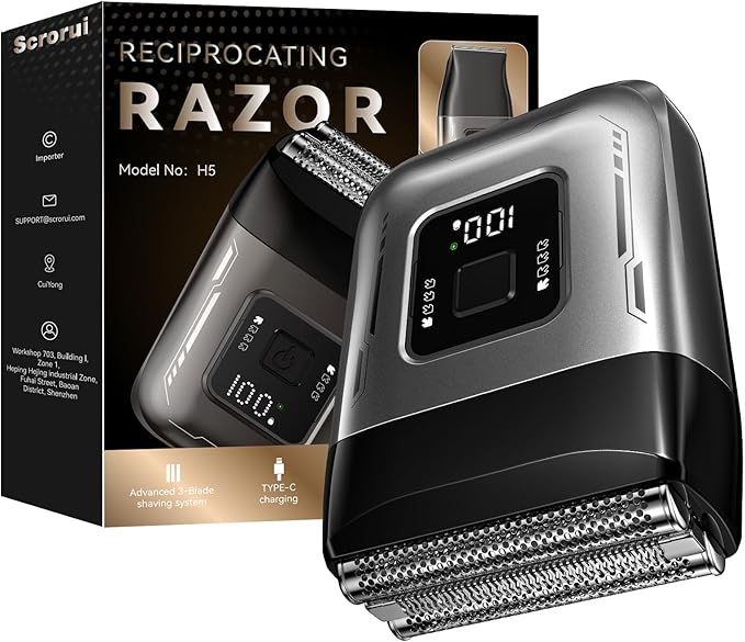 Cordless Foil Shaver for Men: High-Speed 6000RPM Dual Replacement Heads (Foil + Trimmer) USB-C Rechargeable IPX7 Waterproof &amp Battery Display