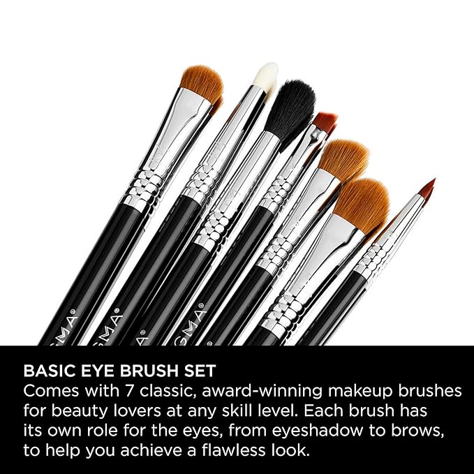Sigma Beauty Basic Eye Makeup Brush Set ? Classic Eye Makeup Brushes with Premium Fibers and Sleek Durable Handles for Eyeliner Eyeshadow &amp Eyebrows Includes 7 Black Makeup Brushes