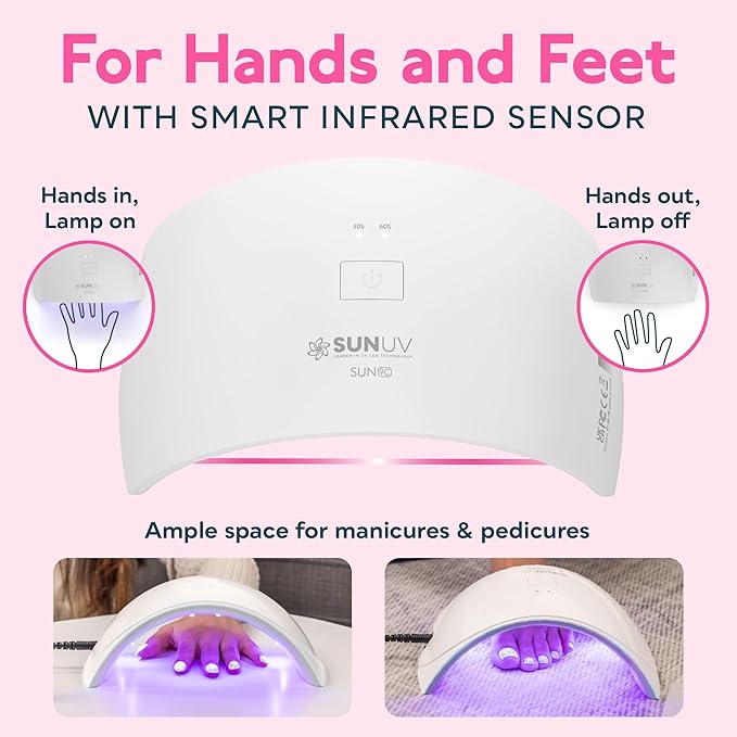 SUNUV LED UV Light for Nails UV Dryer for Gel Polish Nail Lamp with Sensor 2 Timers SUN9C White Gift for Women Girls