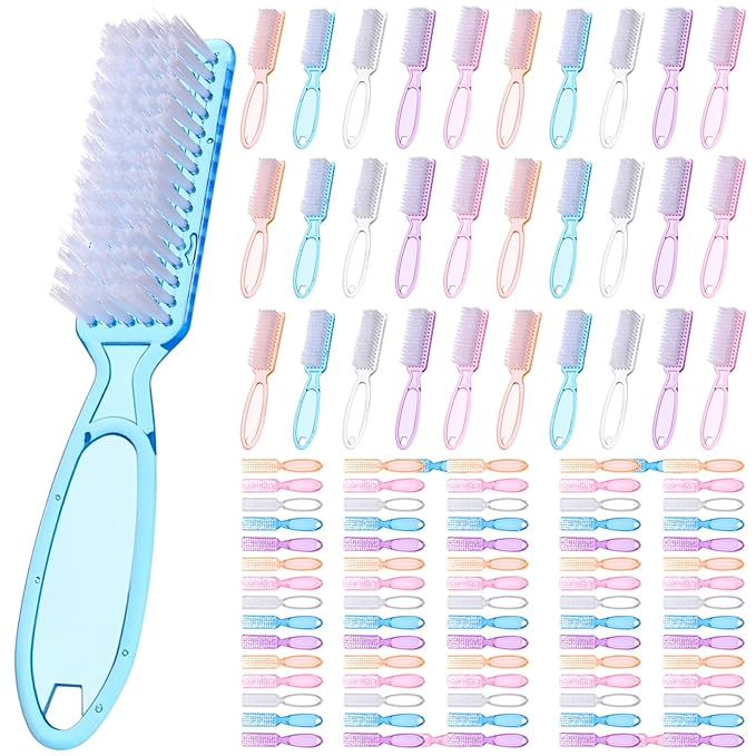 100 Pcs Handle Grip Nail Brush Bulk Nail Brushes for Cleaning Fingernails Soft Bristles Cleaning Brushes Soft Stiff Bristles Pedicure Manicure Tools for Toe 5 Colors