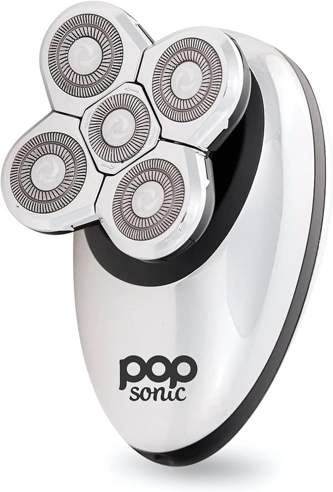 Pop Sonic 5-Head Electric Shaver Kit - Unisex (Silver) Shaver for Face Head &amp Body - Smooth Waterproof USB Rechargeable Trimmer with 360-Degree Precision Cut Heads for Men &amp Women