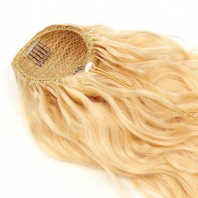 Hair Accessories 10-24 Inches Long Curly Wavy Ponytail Hair Extensions with Drawstring Hair Slices Ponytail Women Blonde Wig Hair Bun Hair Pieces For Women(12inch(30cm))