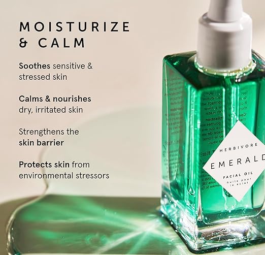 HERBIVORE Emerald Facial Oil | Calming &amp Soothing for Stressed Skin | Deeply Hydrating with Squalane &amp Ashwagandha Safe for Blemish Prone Skin Vegan