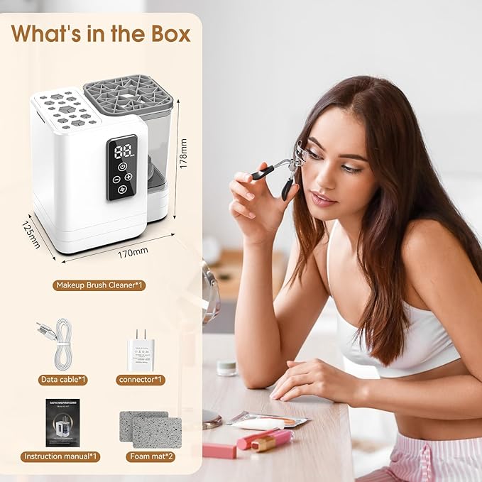 5-in-1 Electric Makeup Brush Cleaner &amp Dryer Machine- Portable Automatic USB Cosmetic Brushes Cleaner Tool with Deep-Clean Silicone Brush for All Size Brushes (Contour Eyeshadow Blush)