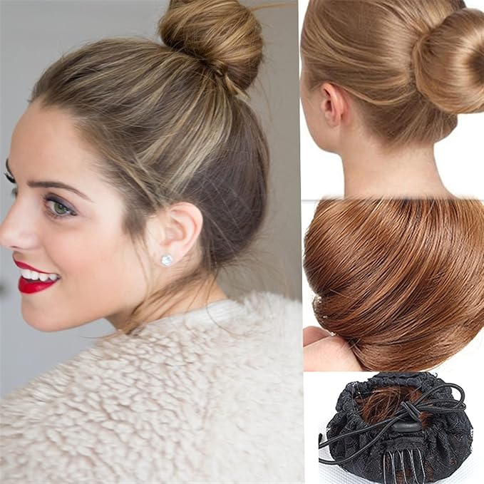 FRANCES Fake Hair Bun Synthetic Hair Bun Donut Bun with Elastic Band Ponytail Extensions Hair Clip Wig Ponytail Headwear for Women Hair Accessories (Color : 105)