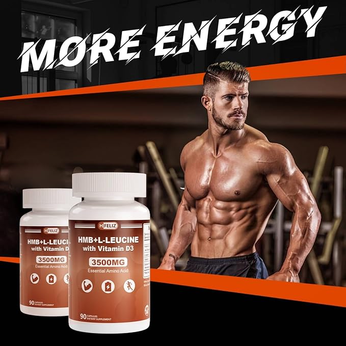 HMB and Leucine Supplement 3500mg L-Leucine HMB with Vitamin D3 Amino Acid BCAA for Men Vegan Gluten Free 90 Capsules
