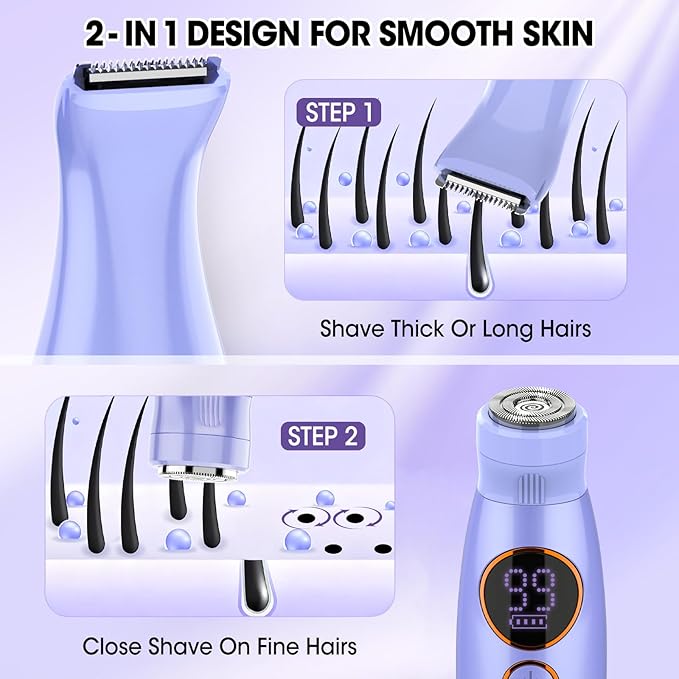5 in 1 Bikini Trimmer for WomenIPX7 Waterproof Cordless Replaceable PubicEyebrowFacial Electric Razors&ampNose Hair Trimmer&ampPainless Body Shaver for Arms Legs UnderarmsUSB ChargeLED Display
