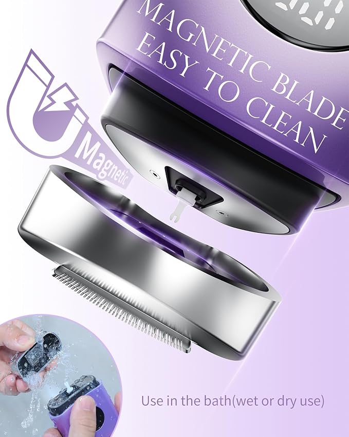 Cordless Electric Razors for Women Travel Electric Shaver with LED Display Rechargeable Body Trimmer Shaver for Private Area Face Underarms BikiniLipsarms Legs (Purple)