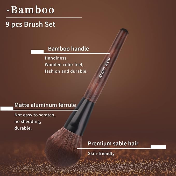 Bamboo Makeup Brushes Set Professional Sable Makeup Brush Set with Case by Luxury ENZO KEN Cosmetic Brushes Makeup Set Make up Brushes Set Professional Natural Hair Makeup Brush Set Professional.
