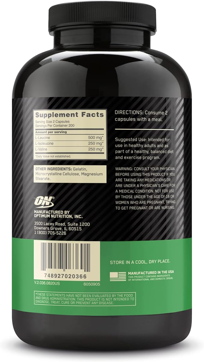Optimum Nutrition Instantized BCAA Capsules Keto Friendly Branched Chain Essential Amino Acids 1000mg 400 Count