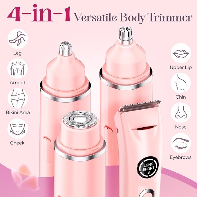 Bikini Trimmer for Women|Hair Removal Shaver - Painless Electric Razor Cordless Body Shaver for Travel Replaceable Lady Facial Razor|Trim Nasal/Eyebrows IPX7 Waterproof&ampEasy Cleaning Ceramic B