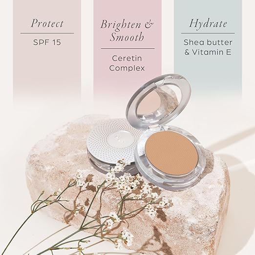 P?R MINERALS 4-in-1 Pressed Mineral Makeup Powder Foundation with SPF 15 - Concealer &amp Finishing Compact Pressed Powder for Face - Buildable Medium to Full Coverage Foundation Powder
