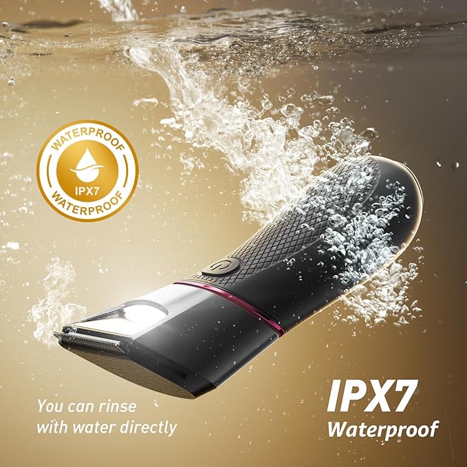 Body Groomer for Men: Pubic Hair Trimmer with Mirror &amp LED Light - Electric Ball Shaver with Ceramic Blades &amp Travel Lock - Men's Shaver IPX7 Waterproof for Use on Groin/Legs/Chest