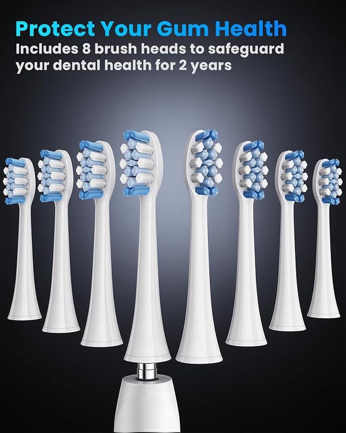 Onlyone Sonic Electric Toothbrush for Adults Rechargeable Ultrasonic Electric Toothbrush with 8 Brush Heads Travel Case Charging Base &amp Wireless Charging - 5 Modes with Smart Timer