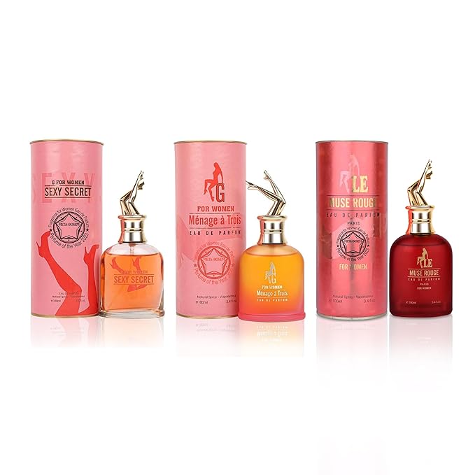 META-BOSEM G for Women Sexy Secret/Le Rouge/Menage a Trois 3-Pc Perfume Set Collection Fragrance Classic Bottle Eau de Parfum Natural Spray - Floral Scent (Pack of 3) Each 3.4 Fl Oz Total 10.20 Oz