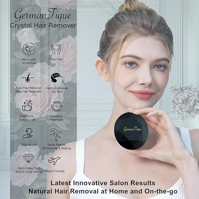 Crystal Hair EraserUpgraded Crystal Hair Remover DiamondPainless and Effective Nano Glass Hair Removal Stone and Skin ExfoliationNatural Epilator for Women and Men(Black)