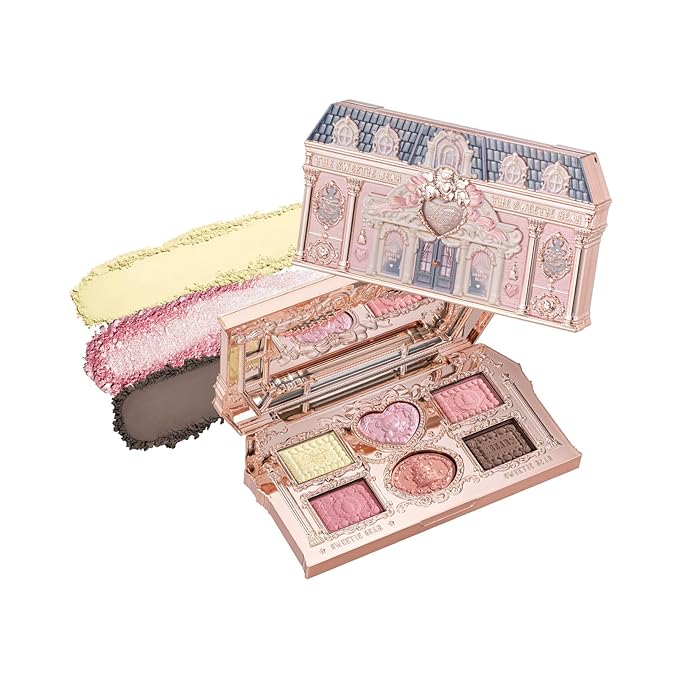 Flower Knows The Sweetie Bear Collection 6-Color Makeup PalettePink Eyeshadow with 4 Matte + 2 Shimmer ShadesBlendable Smooth Cute Eye Makeup0.23 Oz(02 Strawberry Milk)